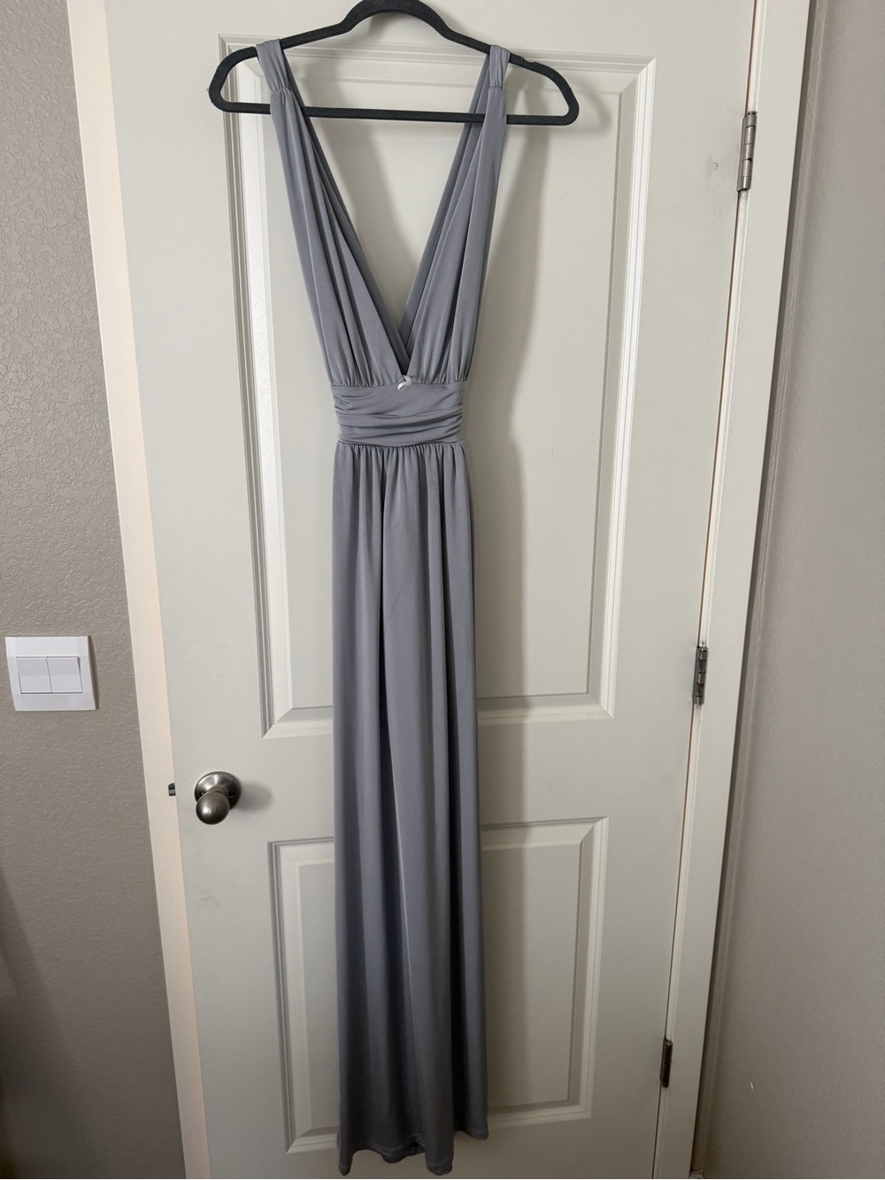 Womens silver V-Neck Maxi Dress in Steel Gray size medium